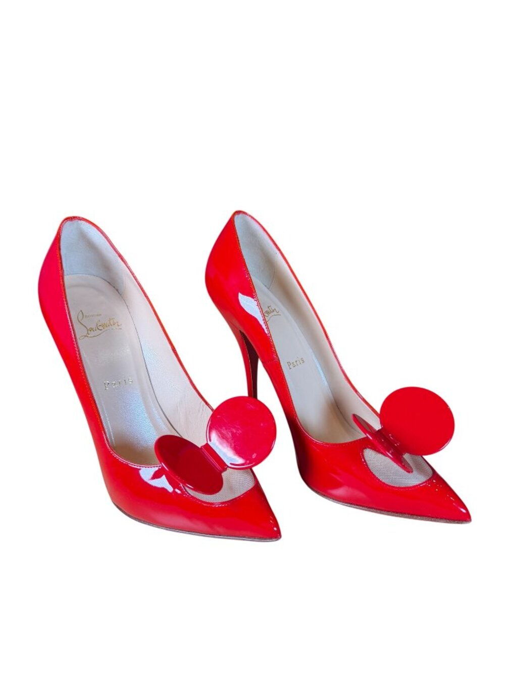 Christian Louboutin Madame Mouse Red Patent Pointed Toe Mesh Pumps Heels Size 39